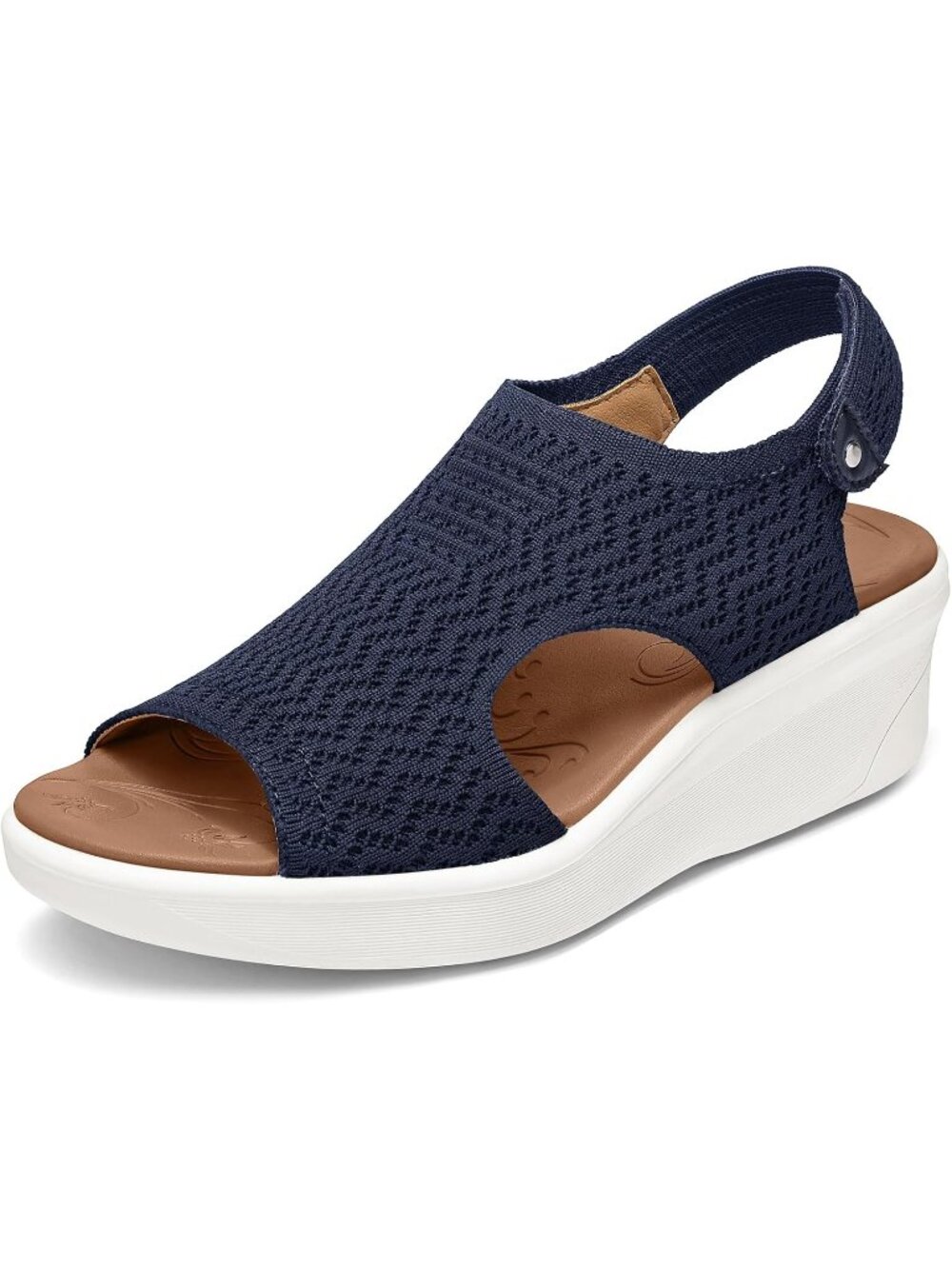 Women's Navy Comfortable Wedge Sandals with Arch Support Breathable Knit